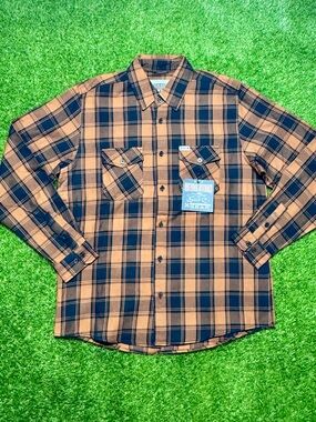 Revolution Gear Men's Plaid Flannel Long Sleeve Button-Up Shirt L Brown Black